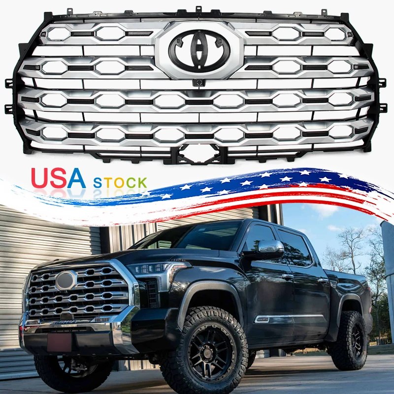 Fit For Toyota Tundra 2022-2024 Platinum Style Front Upper Grille Satin Aluminum