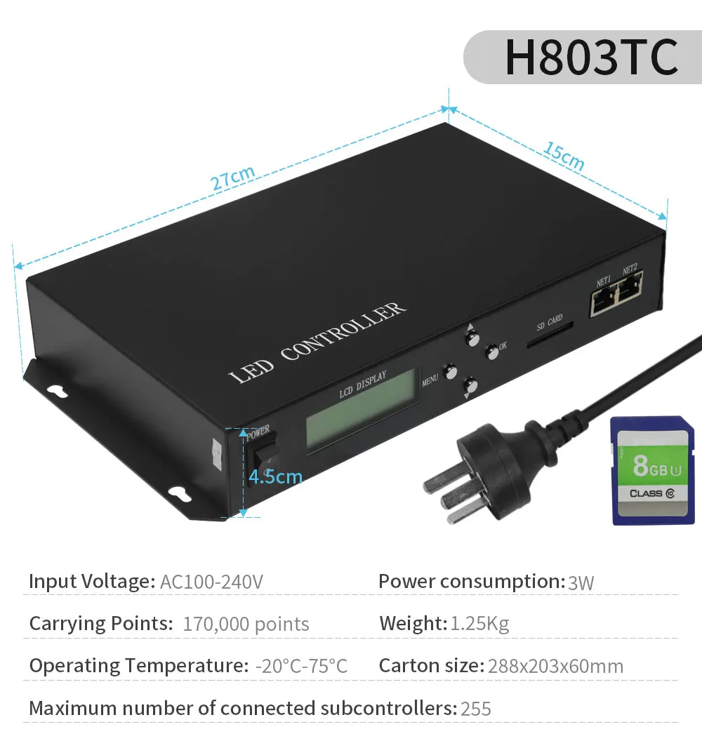 LED full-color programmable controller H807SA/H807SB eight port output integrated machine DMX512 intelligent control led lights