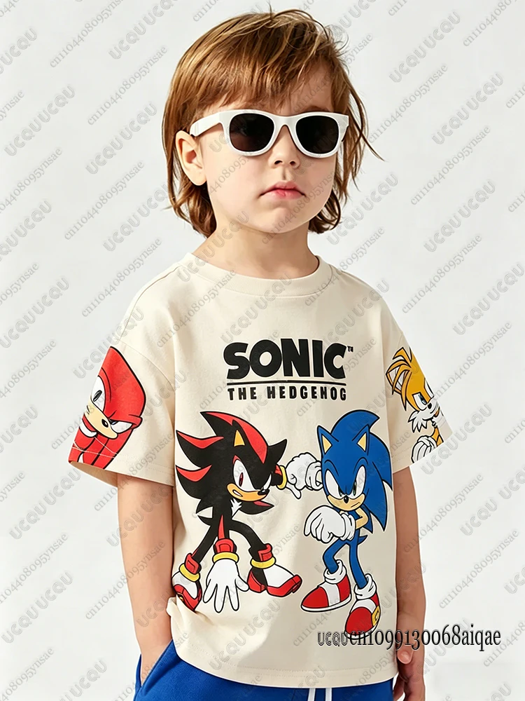Cartoon Sonic Character Print T-Shirts für Kinder, lässige Rundhals-Street-T-Shirts, Sommer-T-Shirts für Erwachsene/Kinder, süße Tops, Sonic-T-Shirts – Detail 3