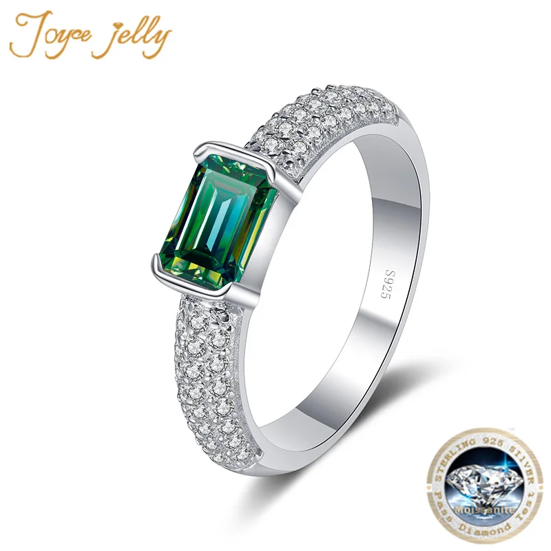 JoyceJelly 1ct D Color Radiant Emerald Cut Moissanite Ring 925 Sterling Silver Plated Platinum Engagement Fine Jewelry For Women