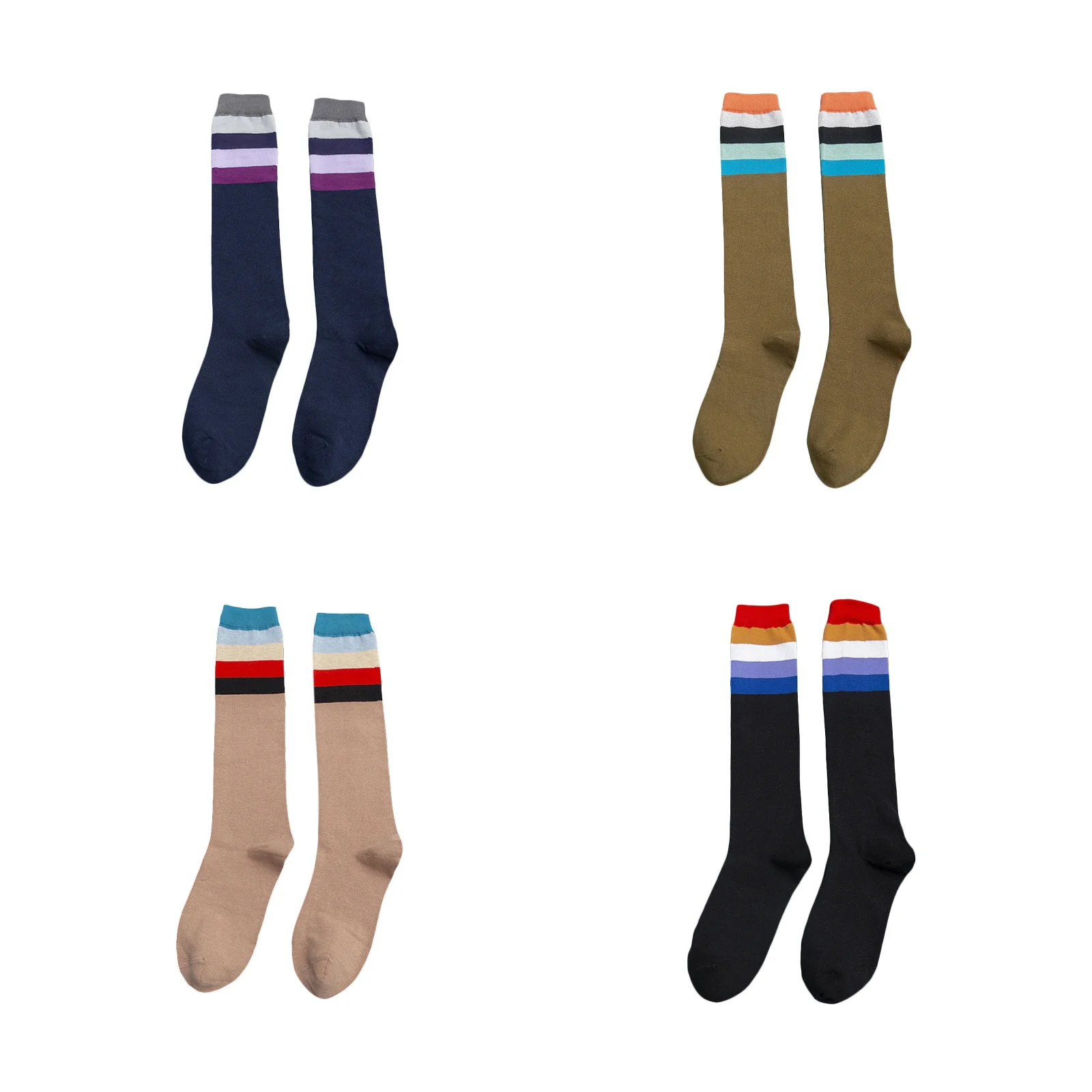 

Персонализированные носки до середины икры в радужную полоску, в стиле интернет-знаменитостей, в четырех цветах (темно-синий + зеленый + хаки + черный)