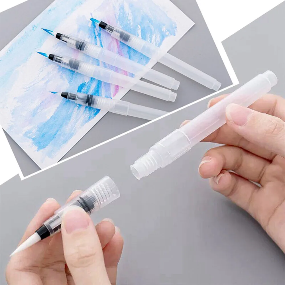 

3/6Pcs Plastic Refillable Water Pen Water Soluble Colored Watercolor Soft Pen Brush Painting Nylon Brush Head Art Supplies