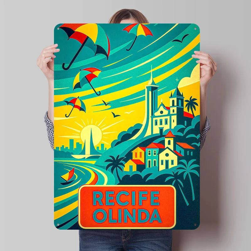 Póster de Metal Recife Olinda, Arte de Pared Personalizado, Letreros Metálicos Vintage, Placa de Metal Retro para Decoración del Hogar, Decoración de Pared, Decoración de Interiores