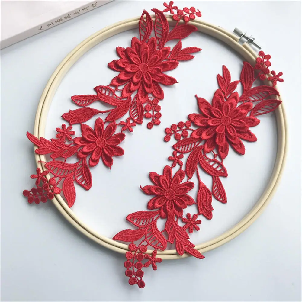 1 paio di fiori 3D ricamo floreale Applique Trim per gonna da sera vestiti collare di pizzo decorazione Patch cucito su accessori