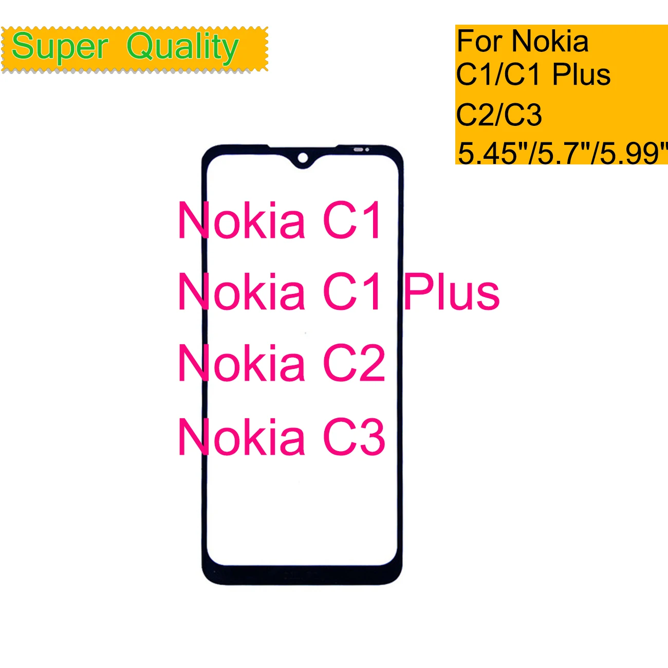 

10Pcs/Lot For Nokia C1 Plus Touch Screen Front Glass Panel LCD Outer Display Lens For Nokia C2 C3 Front Glass