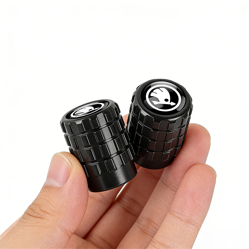 4Pcs Aluminum Wheel Tire Valve Caps Dust Stem Cover Badge Accessories For Skoda S Octavia 2 3 Fabia Karoq Kamiq VII Kodiaq Yeti