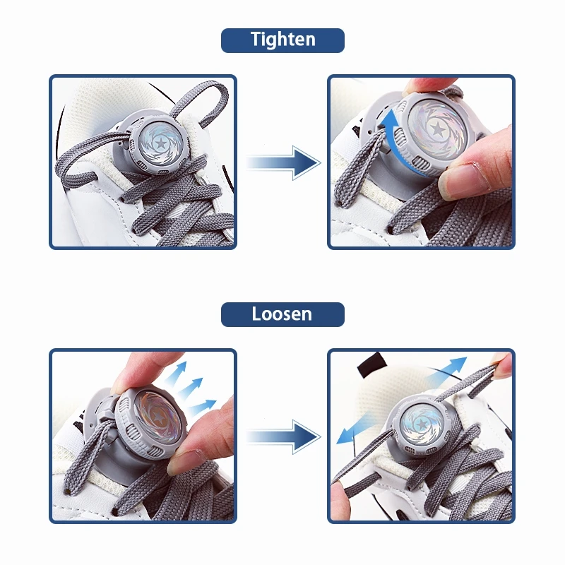 أربطة أحذية أوتوماتيكية بدون ربطة عنق مع إبزيم دوار للأحذية الرياضية الكاجوال رباط حذاء مسطح للبالغين والأطفال سهل الارتداء على أربطة الأحذية الرياضية