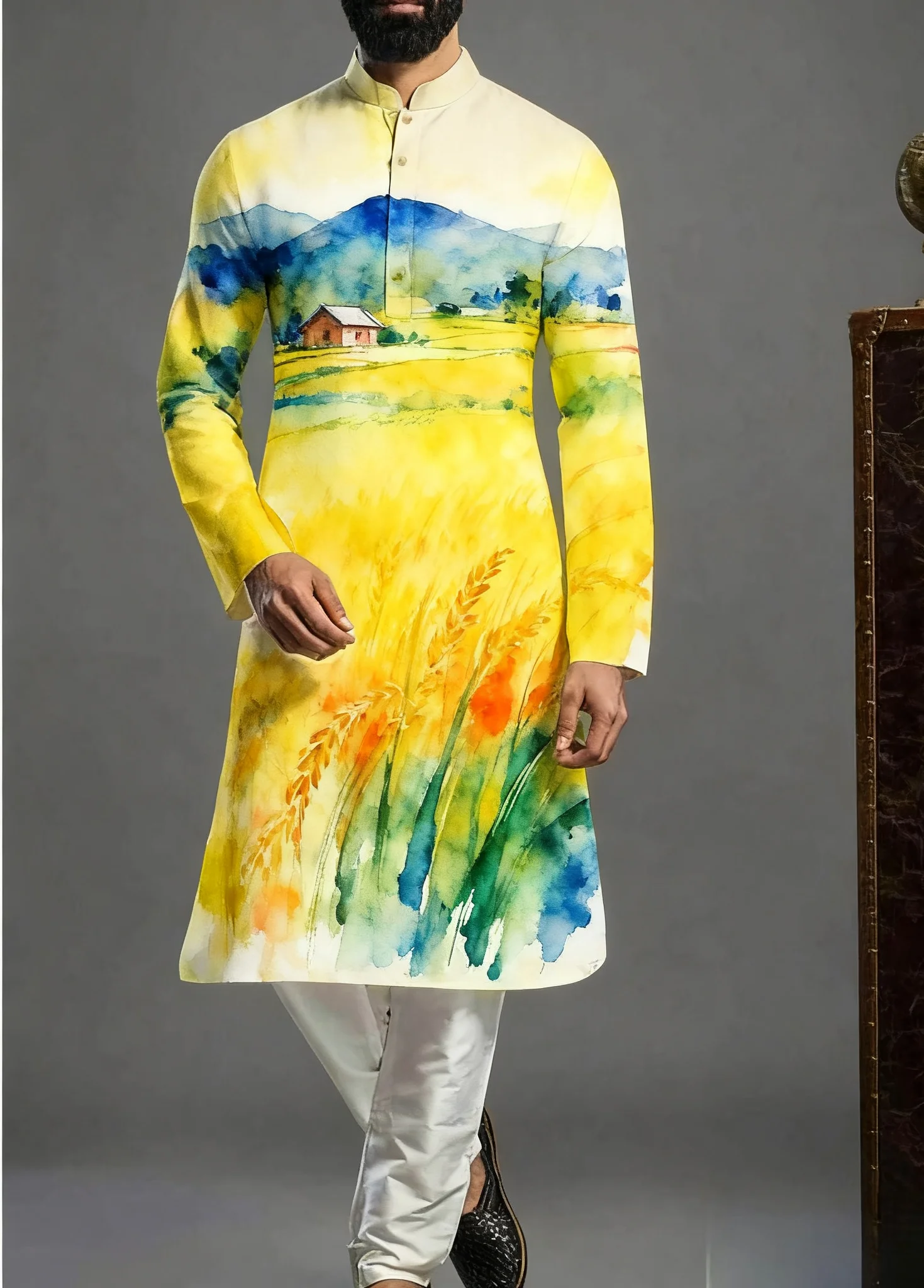 2026Kurt Men's Digital Printed Patterns with Multiple kurta vardha Fashionable Casual Fit Regular Robe Suitable for All Occasion