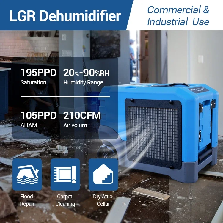 Commercial  LGR 105 Pints Basement Water Damage Restoration Low-Grain Refrigerant Dehumidifiers