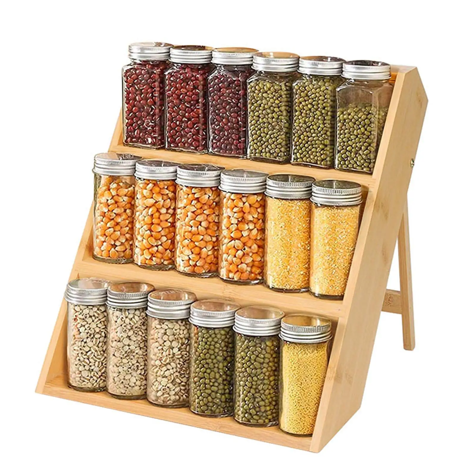 Wood Seasoning Rack Display Shelf Counter Seasoning Organizer for Beverage Kitchen Jars