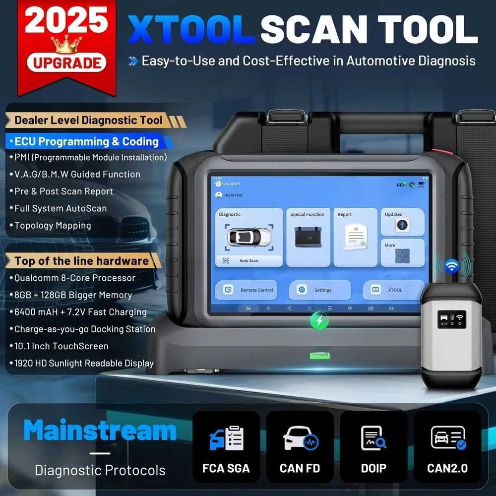 NEW XTOOL IP919 Pro All System Auto Diagnostic Tool with FCA ECU Coding Bi-Directional Controls OBD2 DiagnosticScanner