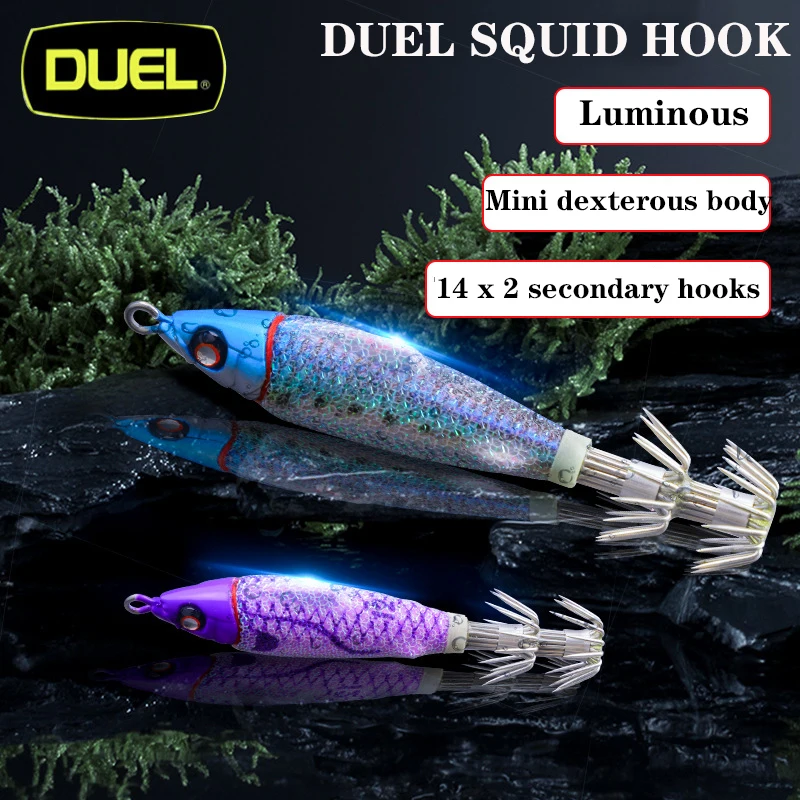 

Japan DUEL Wooden Shrimp Squid Hooks Sea Fishing Rocket Squid Fluorescent Ultraviolet 80mm Specialized Squid Squid Lures