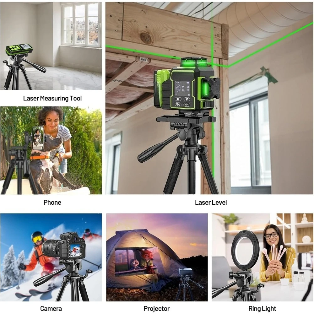 Tripod Laser Profesional Heavy Duty 60 Inci, Penyangga yang Dapat Disesuaikan untuk Laser Titik dan Pengukur Jarak dengan 1/4 5/8