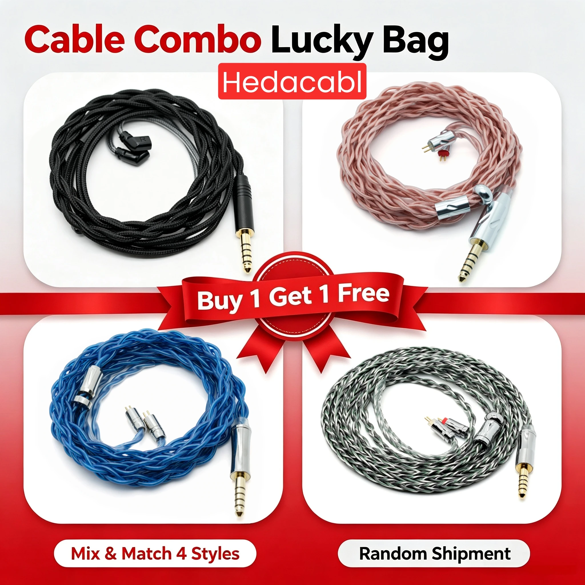 Hedacabl IEM Upgrade Cable Lucky Bag, 3.5mm / 4.4mm Plug, Compatible with Standard 0.78mm 2Pin & Recessed 2Pin QDC IEMs