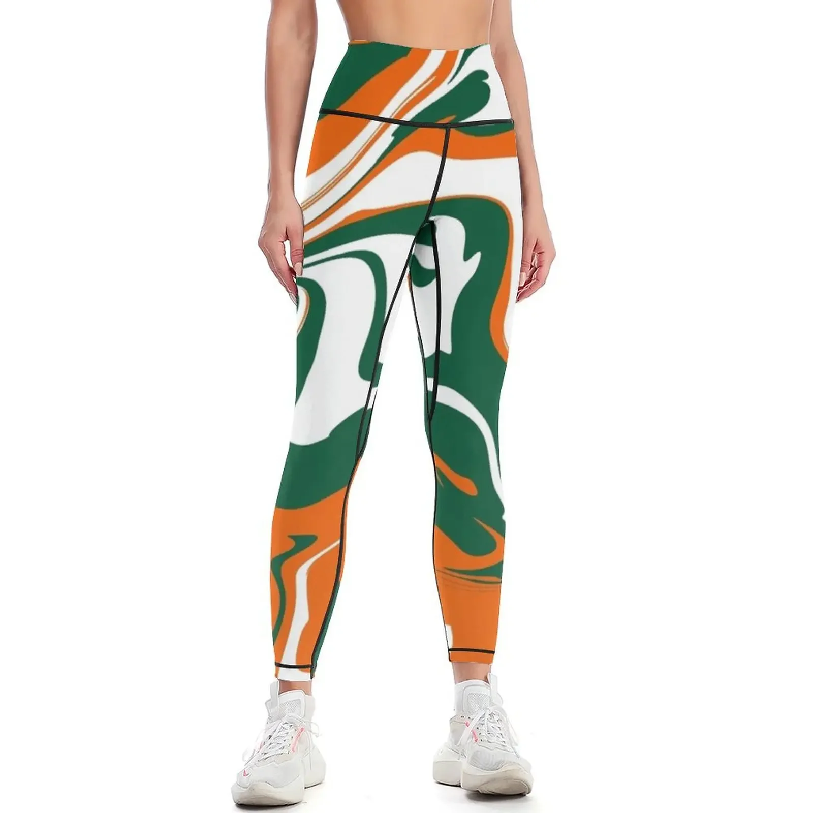 

Green and Orange Marbled Leggings sports shirts gym Pants sport Tight fitting woman workout shorts Womens Leggings