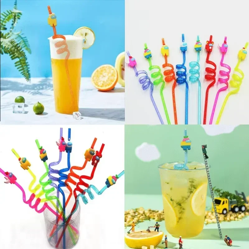 Plastic Spiral Straws for Kids, Unicorns, Christmas, Sea Animals, Halloween, Compact Car, Birthday Party Decor, Reusable Straw