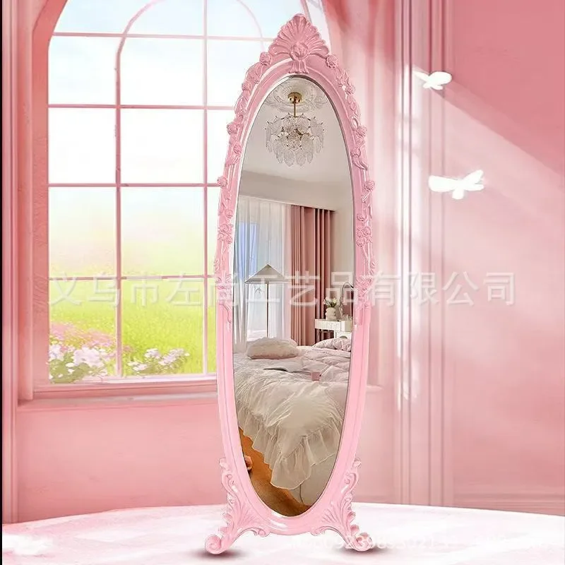 European Style Full Length Floor Mirror Carved Luxury Princess Bedroom Wall Mounted Full Body Mirror with Stand for Clothing