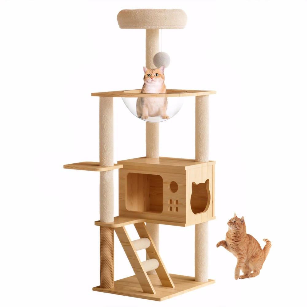 

48.8" Cat Tower, Wood Cat Tree Tower for Indoor Cats, Cats Treewith Sisal-Covered Scratching Posts and Top Perch, Cat Condo