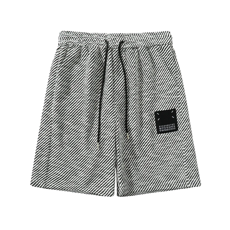 Pantalones cortos informales a rayas para hombre, Pantalón corto recto de pierna ancha con cordón para el sudor, BF, Harajuku, verano, 2024