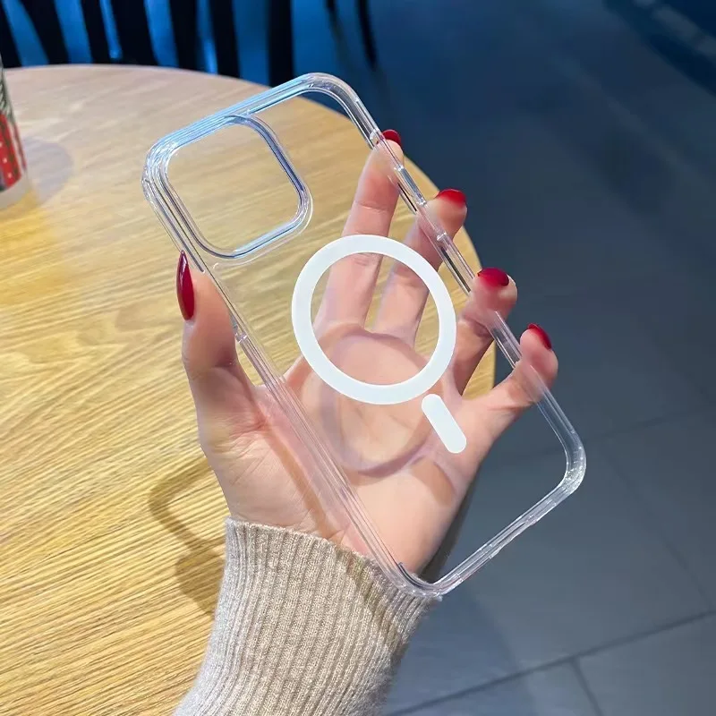 Magnetic Original Clear Case For iPhone 17 16 15 14 Plus13 12 mini  11 Pro Max Funda For Magsafe Silicone Transparent Cover - náhled 3