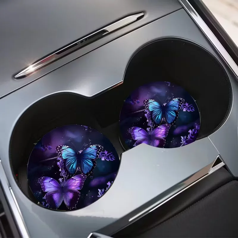 2 قطعة حصيرة كأس السيارة على شكل فراشة لافندر، سلع السيارات، حصيرة كوب الماء الإبداعية، الديكور الداخلي للسيارة، حصيرة تخزين غير قابلة للانزلاق، عالمية #4