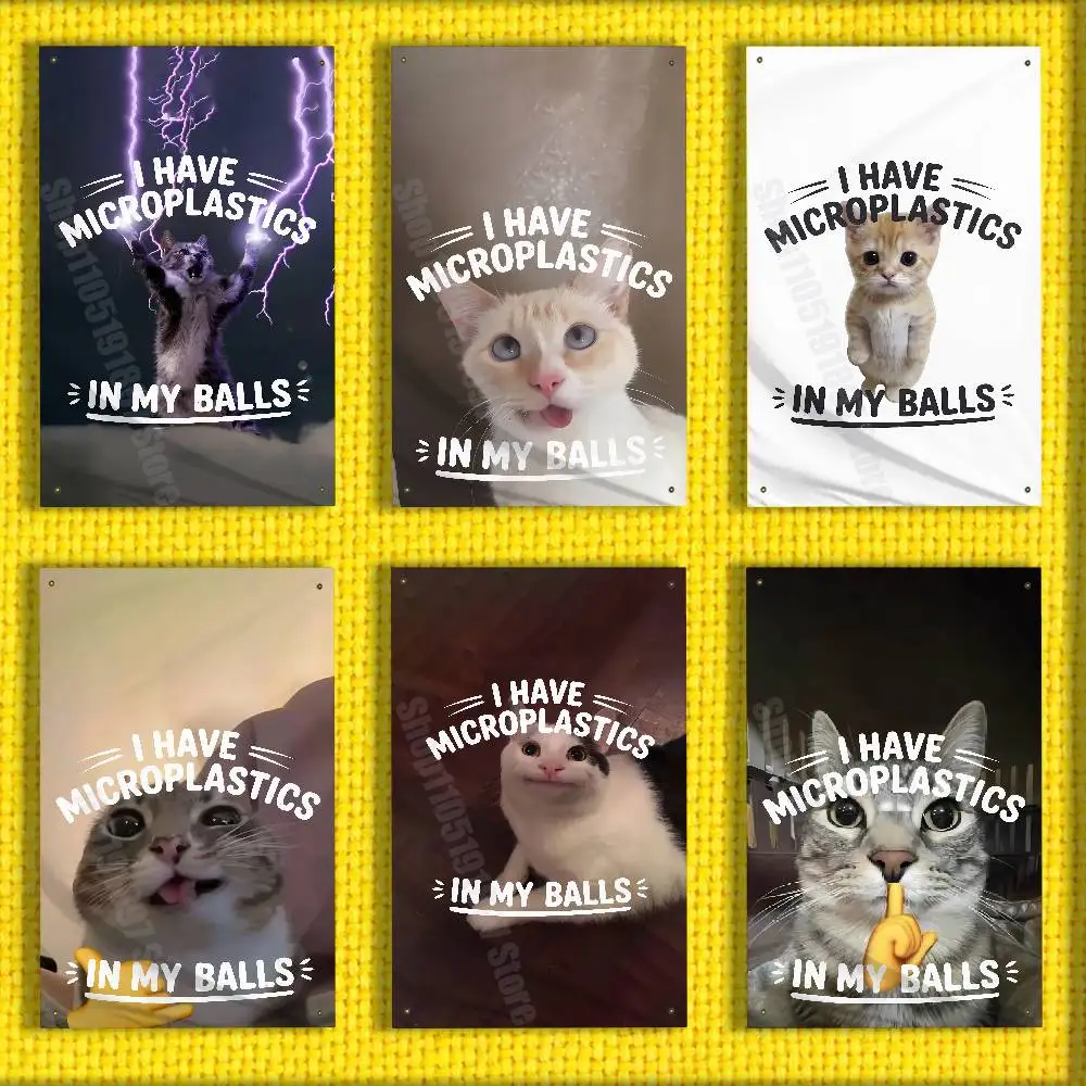 

I Have Microplastics in My Balls Cat Meme Flag For 50*70cm 60*90cm 60*110cm 80*120cm 100*150cm 150*200cm Camp Banner Tapestry