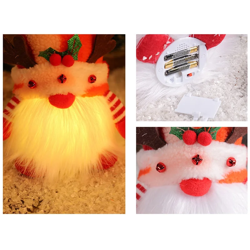 AA80-Navidad Gnomo muñeca astas con luces muñeca Rudolph adornos enanos luminosos para el hogar regalos de Navidad de Año Nuevo