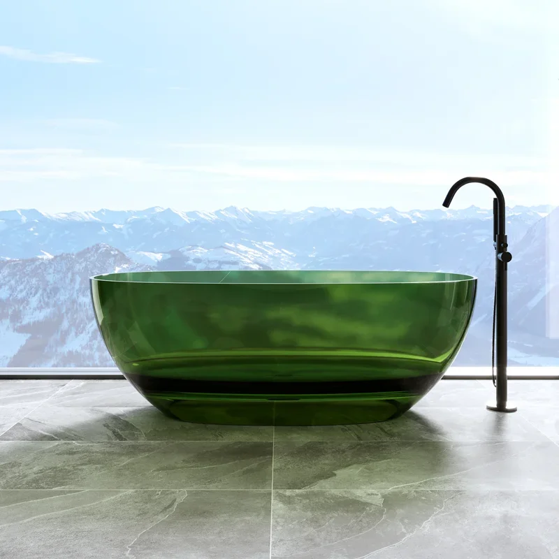 Независимая встроенная овальная прозрачная смоляная ванна из искусственного камня. Ванна хрустального цвета для дома и отеля.