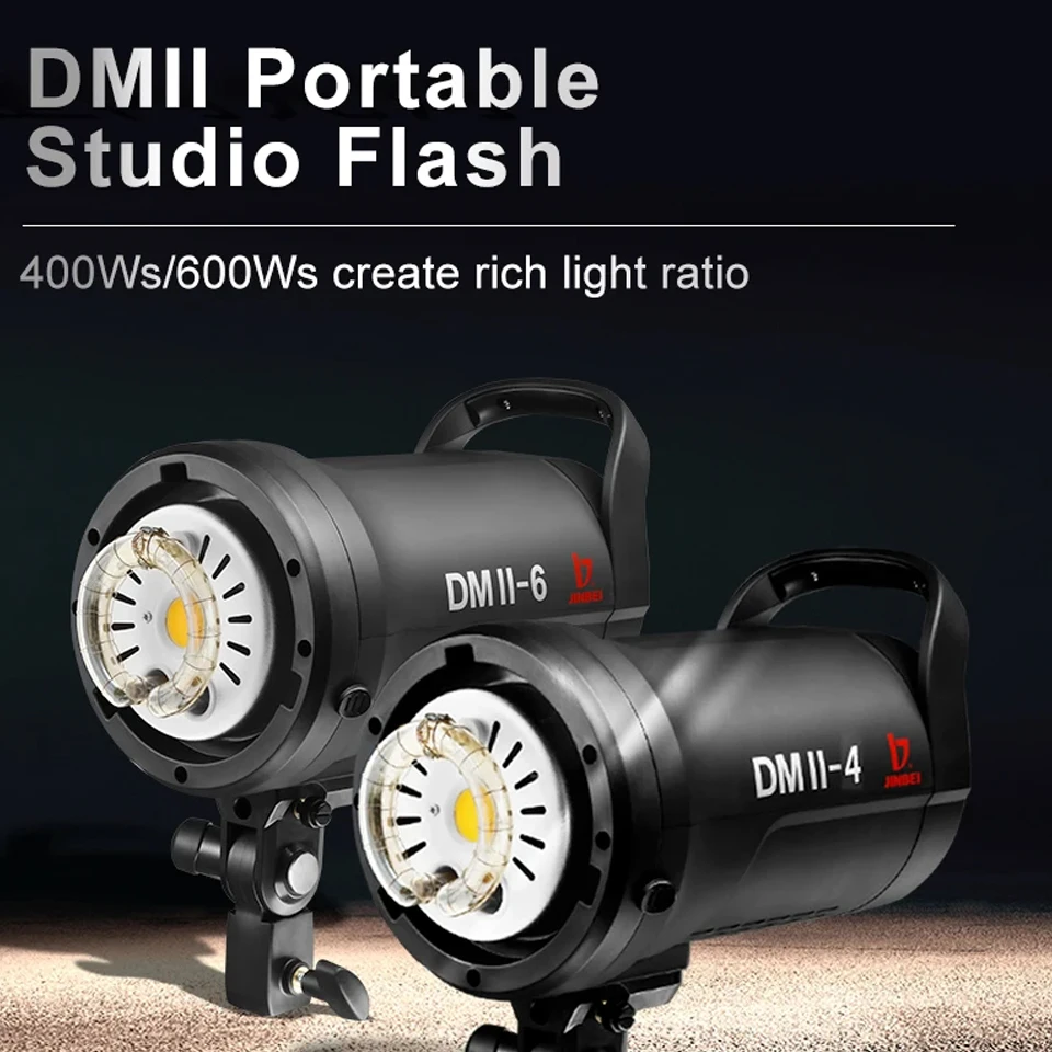 JINBEI DMII-4 DMII-6 Studio Strobe Flash Light 2.4G Wireless 15W Studio Flash Light 0.1-0.9S Recycle Time