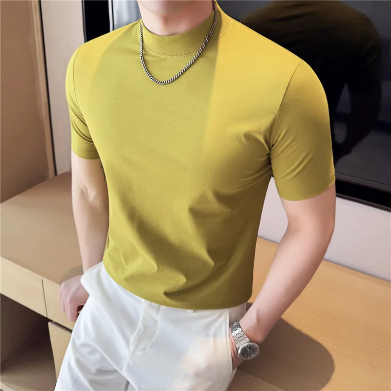 

High Quality Cool Ice Silk Solid Color Round T-shirt Men Summer Versatile Casual Business Tee Tops Streetwear Social Tshirts