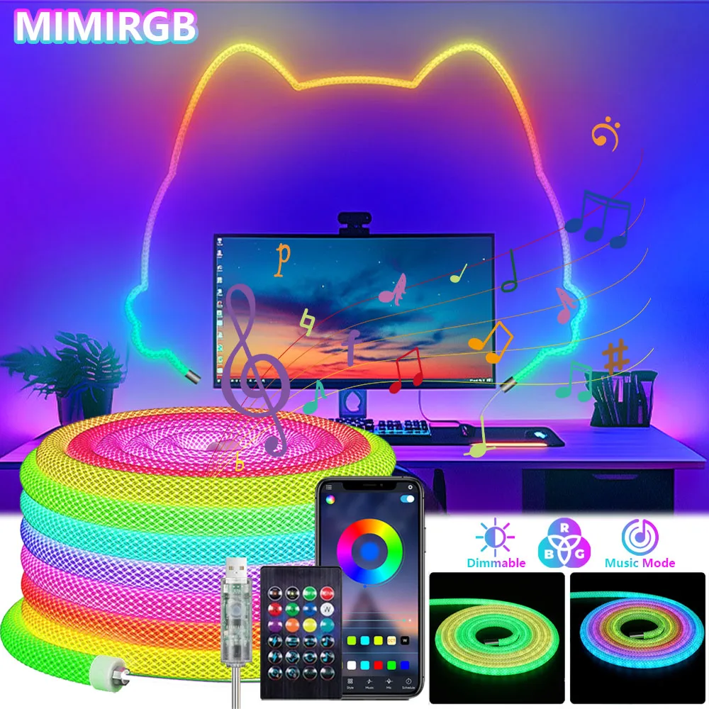 360-°--発光網状織りロープライトicrgb-ledストリップライト音楽同期usb電源フレキシブルledライト（ゲーミングルーム用）