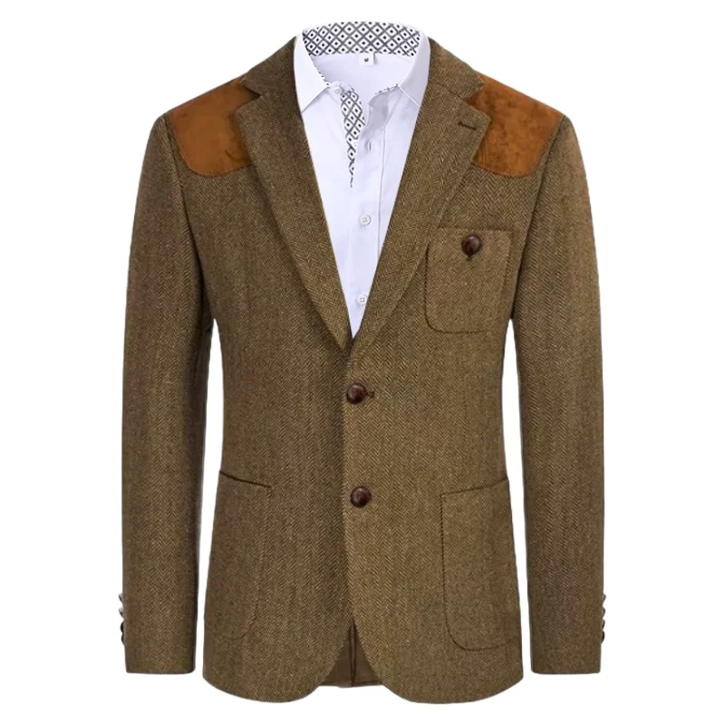 

British-style men's suit jacket Houndstooth tweed sports jacket Double-breasted formal jacket British-Style Men's Suit Jacket
