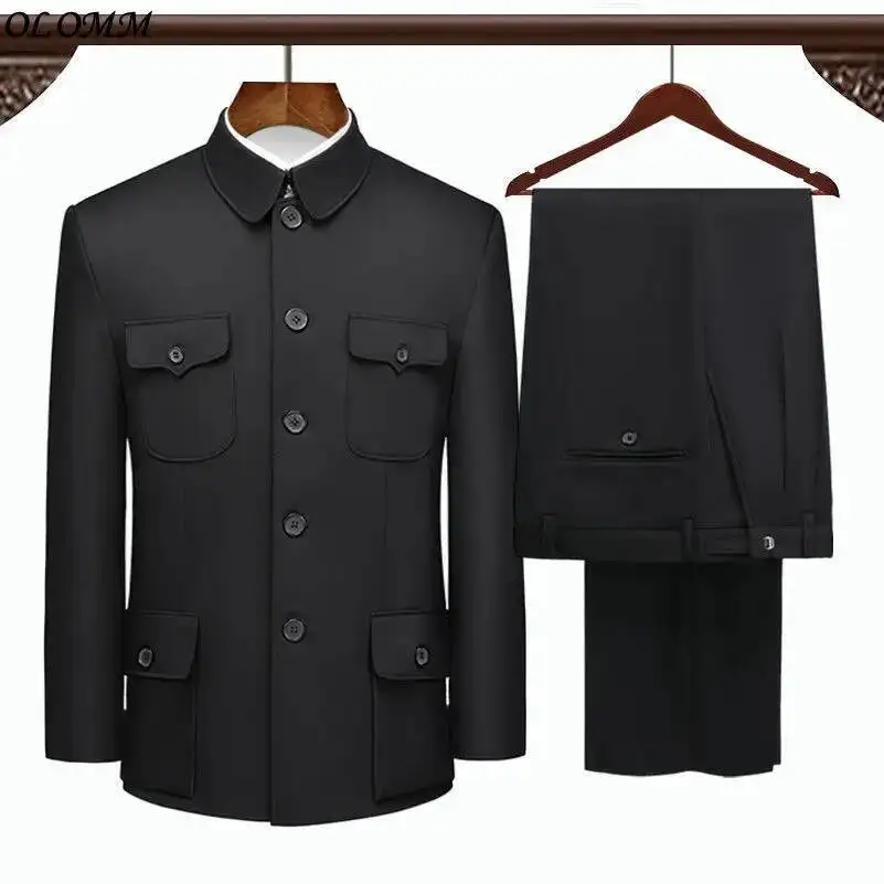Chinese Tunic Suit Spring Autumn Elderly Latest Coat Pant Designs Two Piece Men… - Image 3