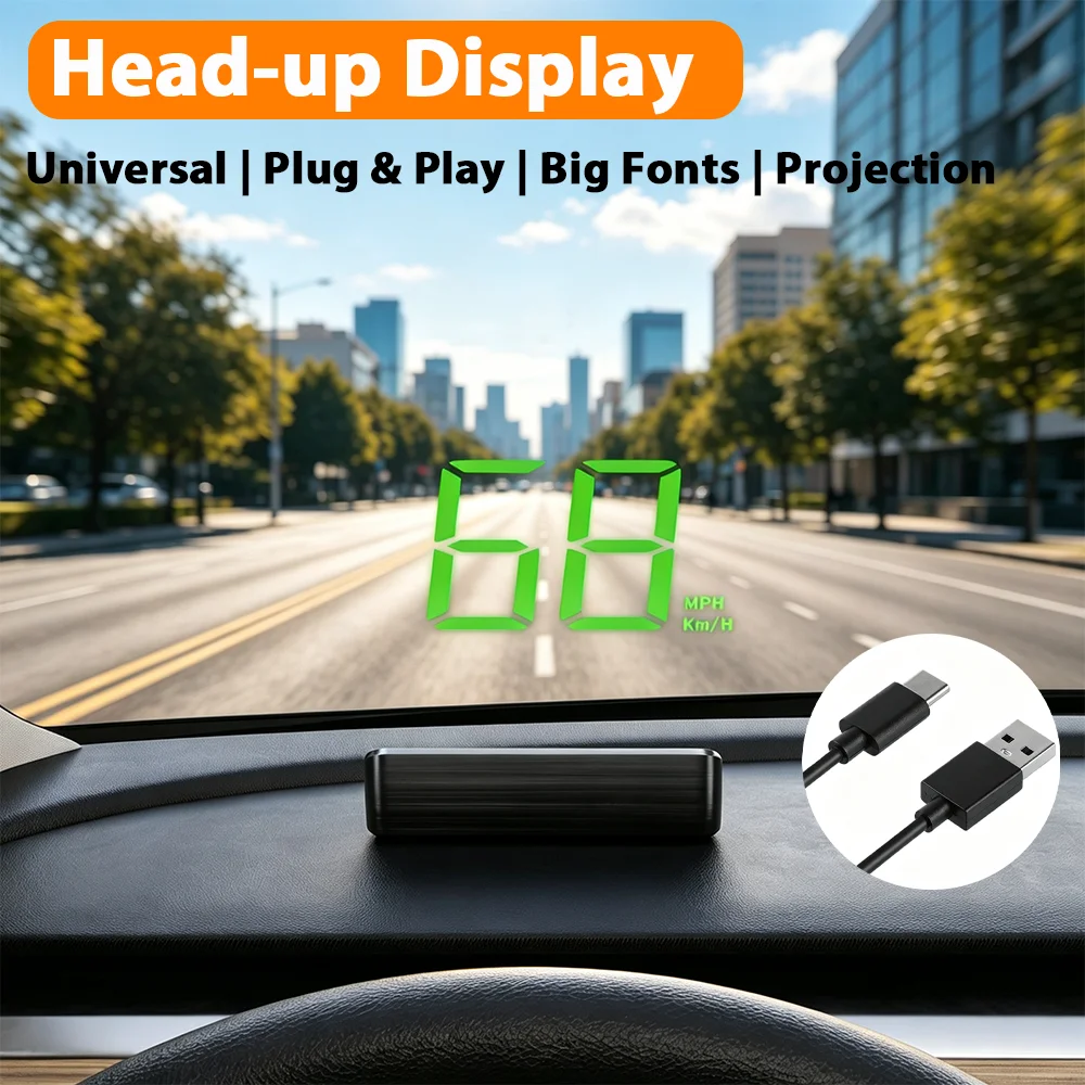 Head-up-Display GPS Auto HUD Tachometer-Projektor Universelles Plug & Play Großes, Klares Display Auto-Geschwindigkeitsmesser 5V USB-betriebenes Auto-HUD