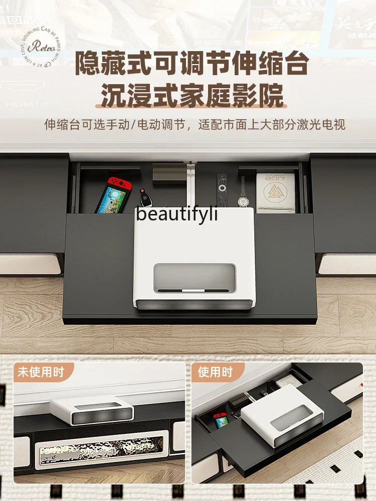 08 جديد الفرنسية كريم نمط الليزر تلفزيون خزانة غرفة المعيشة المنزل طويل الطابق أبيض وأسود خياطة حامل تلفاز الأثاث غرفة المعيشة