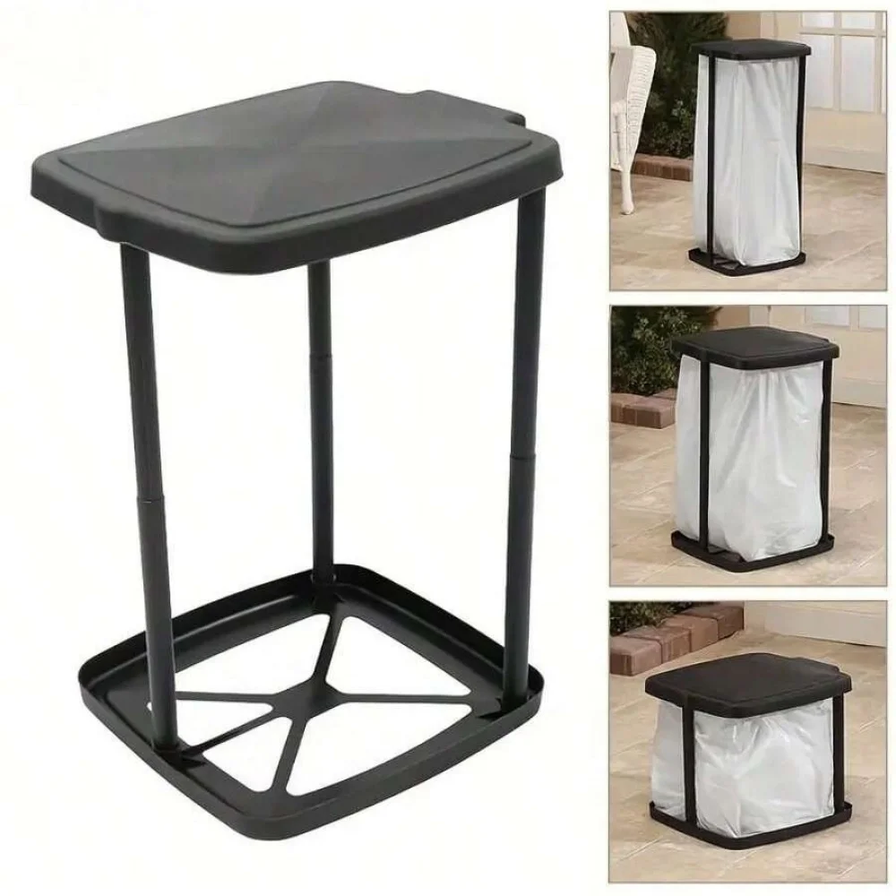 Height Adjustable Foldable Garbage Bag Holder,Trash Bag Stand with Lid, Outdoor Kitchen Shopping Mall Waste Support Rack