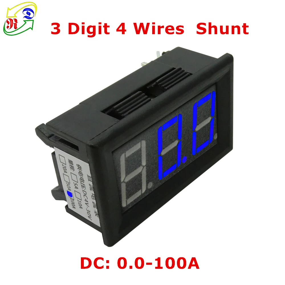 AMP Led عرض اللون 0.56 "مقياس التيار الكهربائي الرقمي تيار مستمر 0-100A 4 أسلاك 3 أرقام سيارة الحالية عداد لوحة مع 100A تحويلة #2