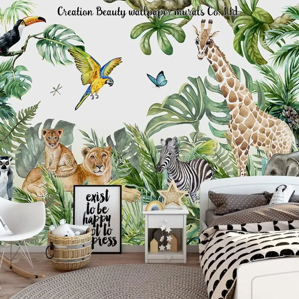 

Watercolor Animals Jungle Wallpaper for Children Bedroom Baby Room Wall Mural Nursery Wallpaper Kids Room Decor Papel Tapiz