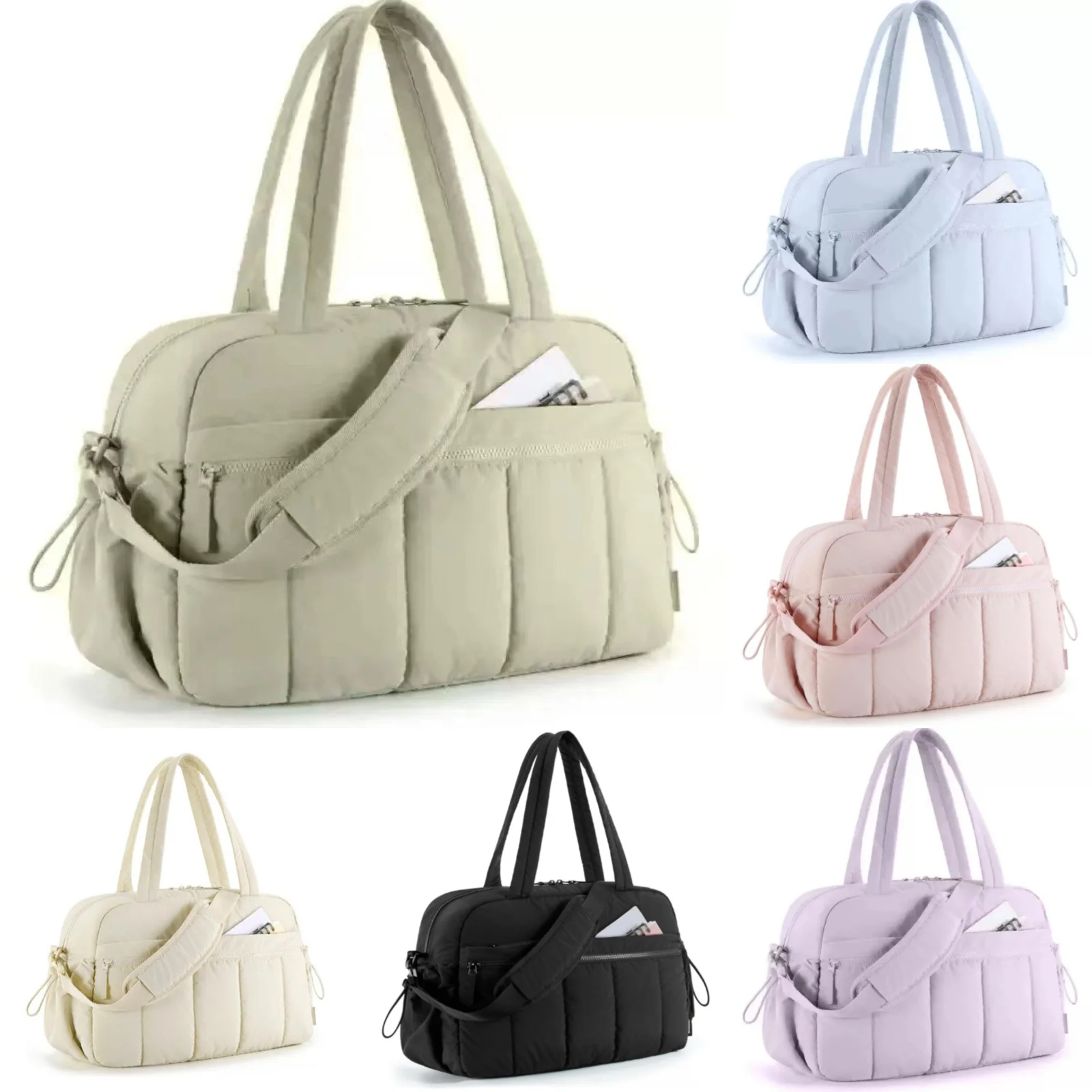 

Large Capacity Travel Bag With Compartments Sports Fitness Bag Zipper Solid Color Wash Bag Outdoor Travel Bag