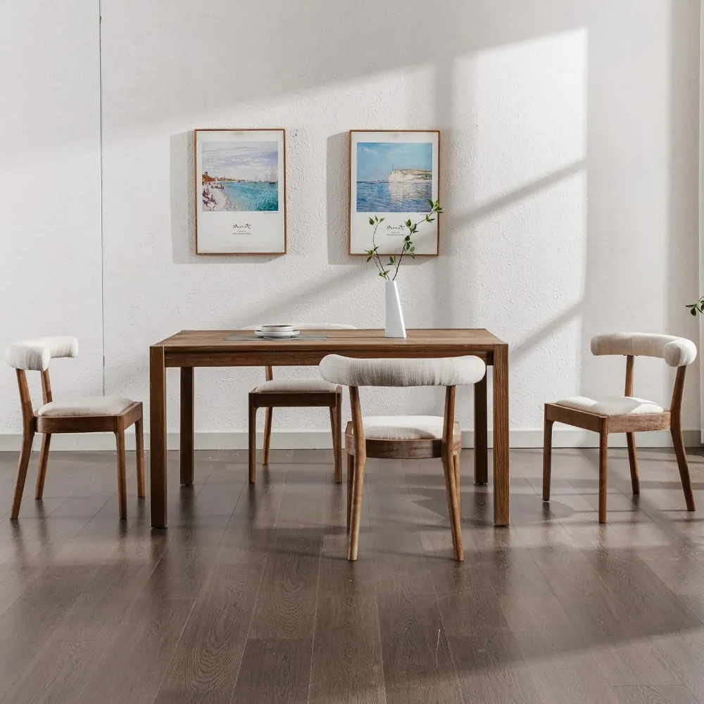 كراسي تناول الطعام الحديثة في منتصف القرن: قماش منجد بإطار من خشب الجوز الطبيعي وظهر منحني من الكتان، مجموعة من 2