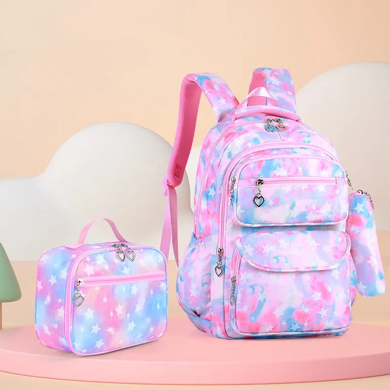 

3pecs/set Star print school backpacks Korean version graffiti backpack for girls suitably for grades 1-3-6 waterproof schoolbags