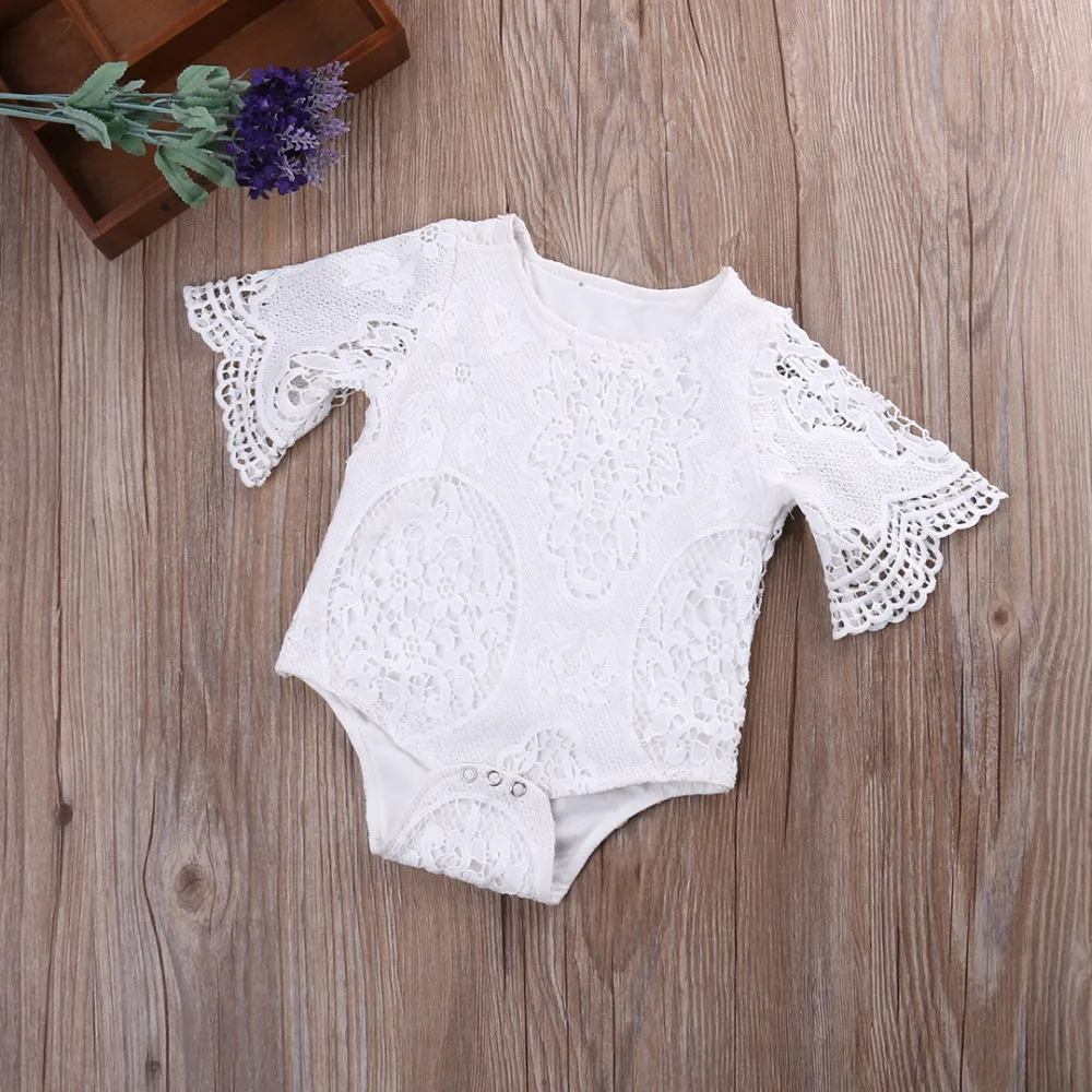 

Baby Girl Rompers White Ruffles Sleeve Infant Lace Jumpsuit Clothing Summer Baby Girls Clothes Sunsuit Lovely Outfits