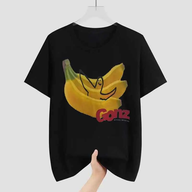 Boys and Girls Cotton T-shirt 2024 Summer Casual Banana Pattern Printing Casual Round Neck Children's Cotton T-shirt Adult Size