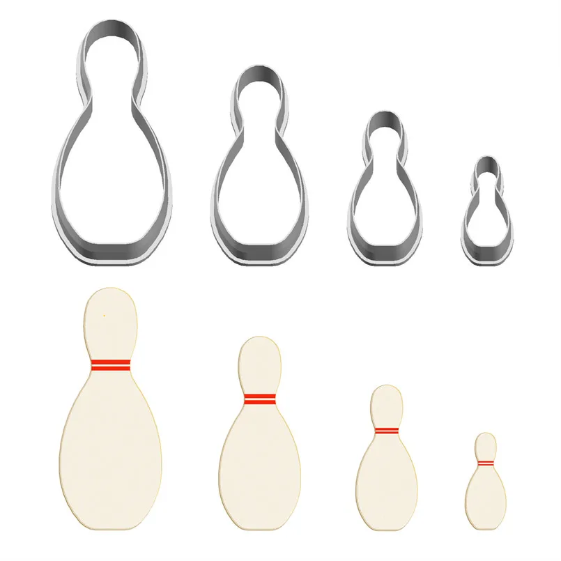 Four Specifications Cartoon Leisure Sports Graphics Bowling Pins,Plastic Mold,Cake Fondant Tools,Cookie Sushi and Fruits Cutters