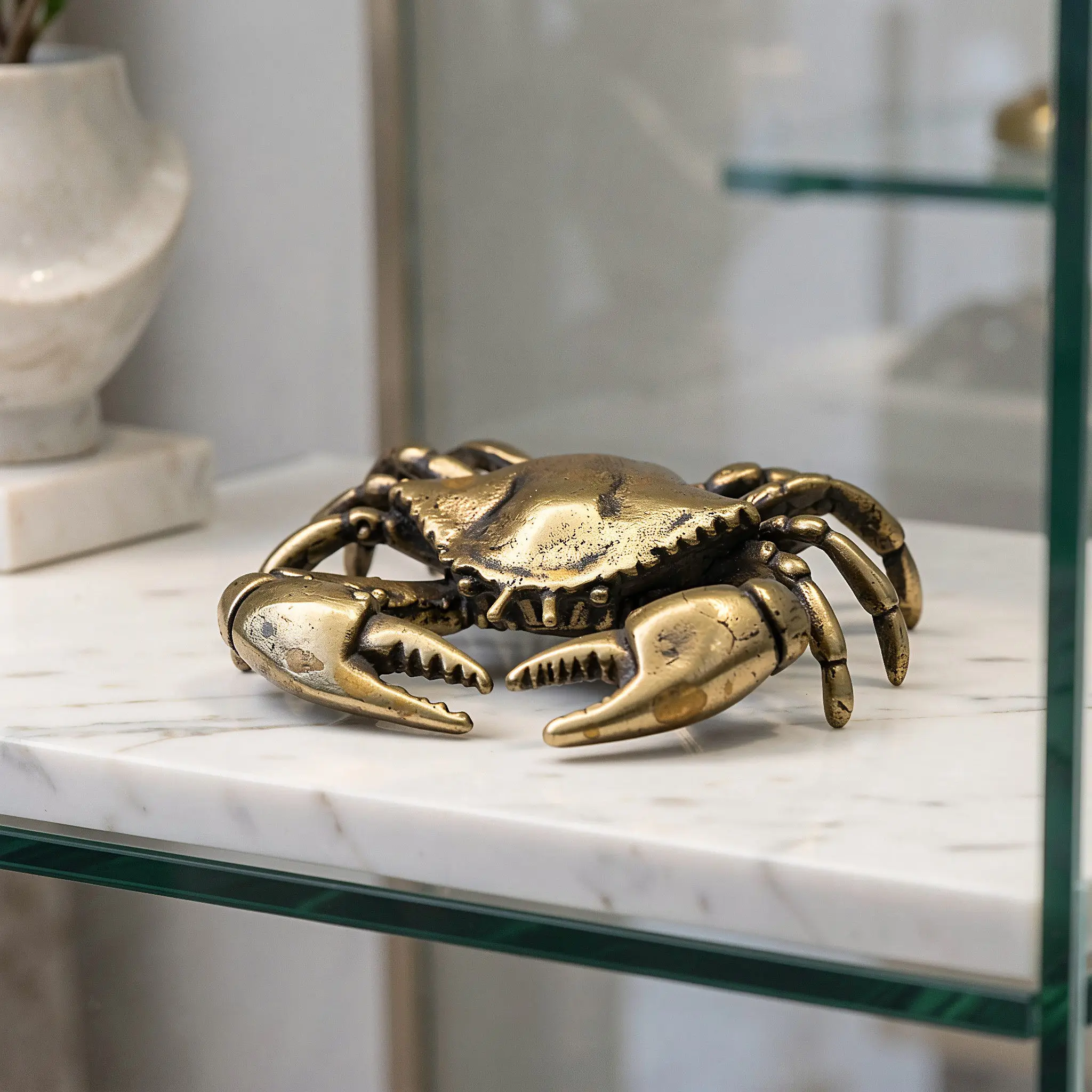 4Pcs Vintage Brass Crab Ornamental Set Retro Mini Animal Sculpture Office Desk Decoration Feng Shui Lucky Table Decor