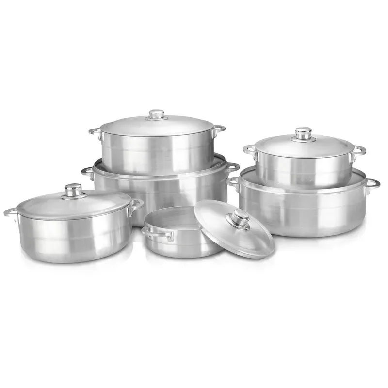 6 Piece Aluminum Cooking Pot Set Uncoated Sanding Finish Double Handle Soup Stew Cookware for South America Africa Kitchen