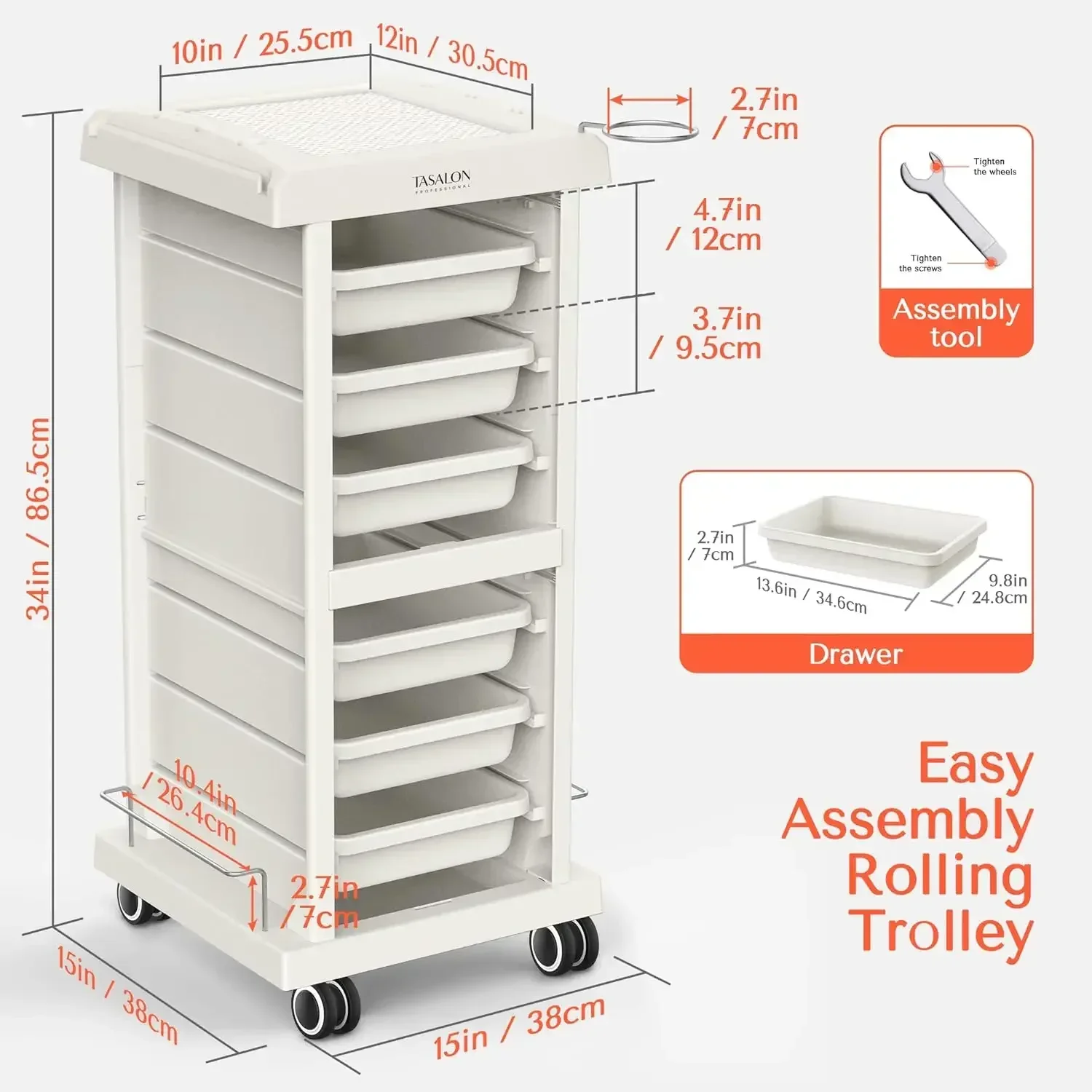 

Salon Trolley Cart for Salon Station - Space Saving Rolling Cart for Extra Storage