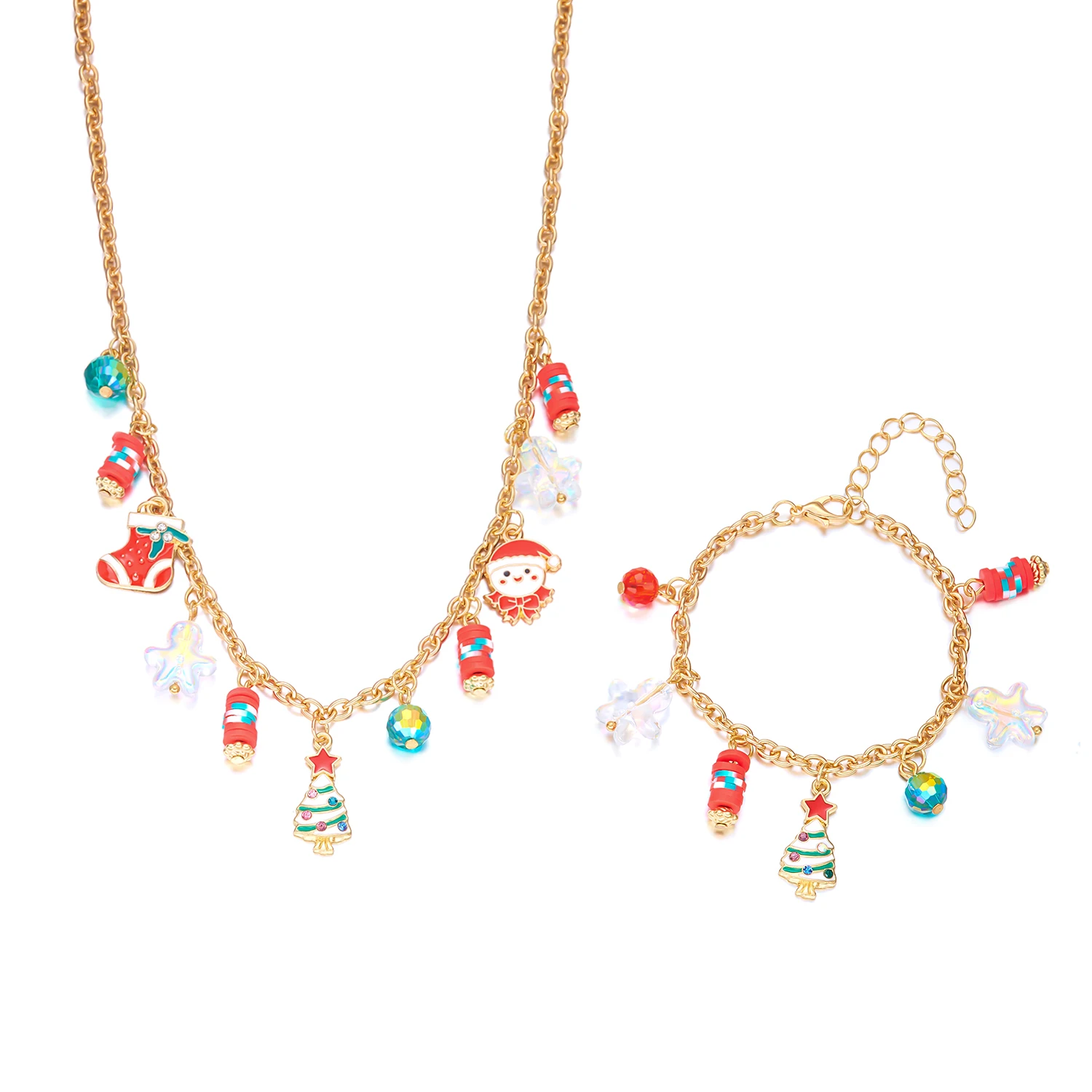 Einfache Weihnachts-Mehrelement-Anhänger-Halskette und Armband für Frauen, Handgefertigtes Schneemann-Glocken-Kettenarmband, Charms, Neujahrs-Schmuck – Detail 8