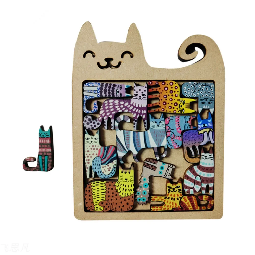 Super Hard Mini Irregular Shape Kitty Cat Wooden Puzzles for Kids Small Gift Novelty Gadget