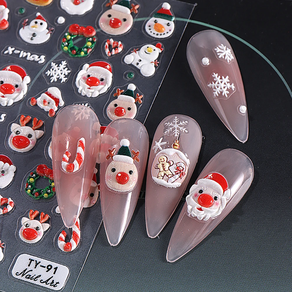 5D-Nagelaufkleber, süßer Weihnachtsmann, Schneemann, Schneeflocke, Nagelaufkleber für Halloween, Weihnachten, Maniküre, Dekoration
